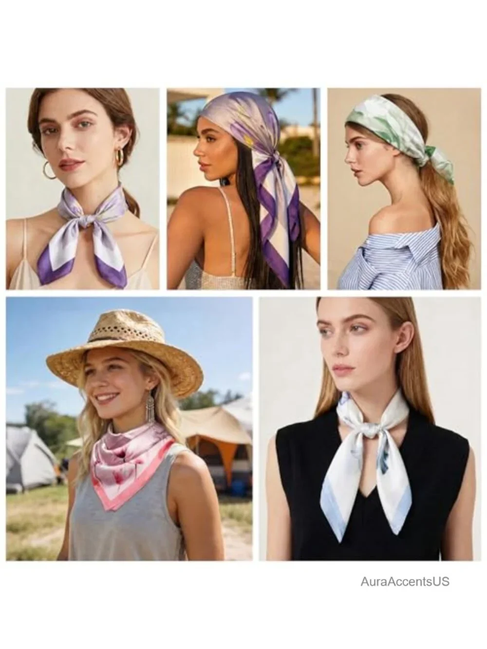 4 Pack Like Silk Scarf for Women Head Scarf Square Hair Bandana Fashion